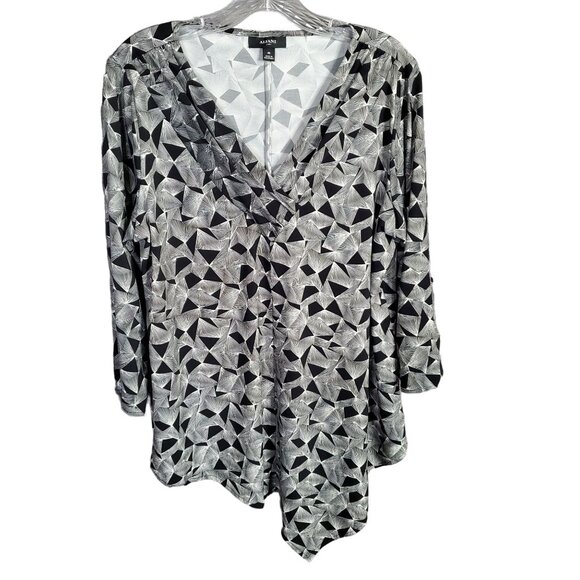 Alfani Womens Size 0X Tunic Asymmetric Hem Geometric Print Fluid Jersey - Picture 2 of 8